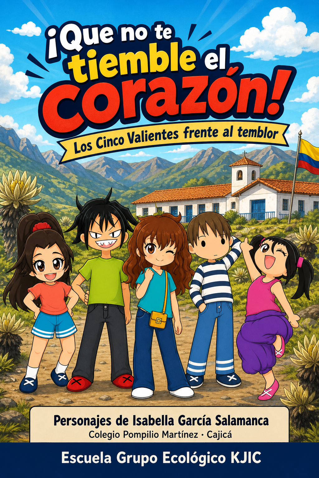 Portada del cómic Los Cinco Valientes, con crédito de Isabella García Salamanca.