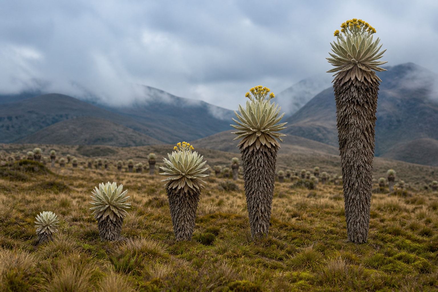 Páramo real con frailejones de distintas alturas